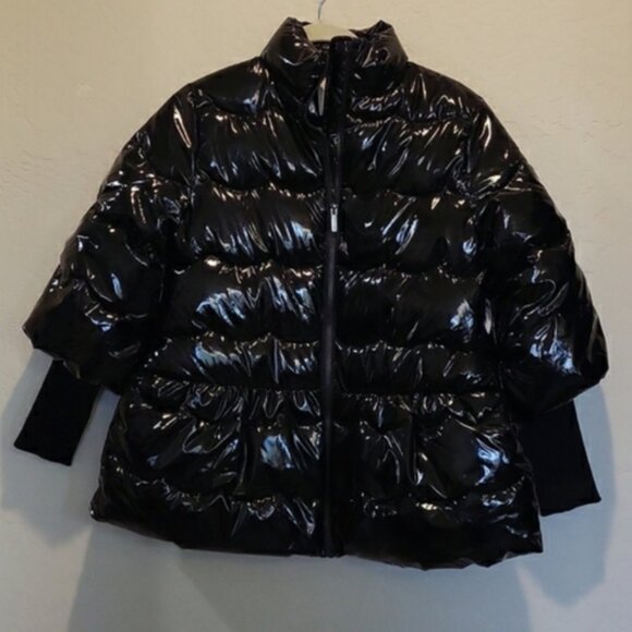 HABITUAL KIDS Girl's Crop Bell Sleeve Iridescent Puffer Jacket Black Size 14 - Picture 2 of 8